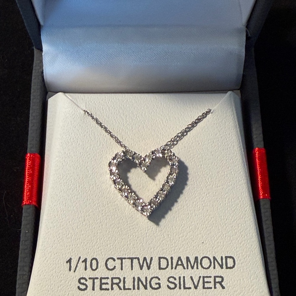 Sterling Silver Heart Necklace with Diamonds